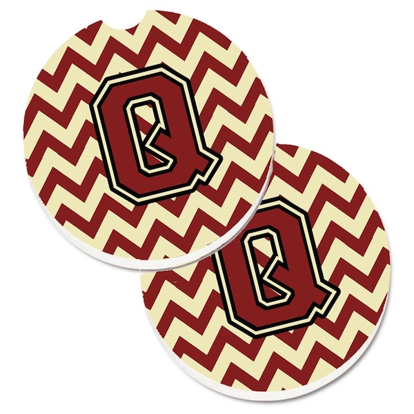 Carolines Treasures Letter Q Chevron Maroon and Gold Cup Holder Car Coaster, PK2 CJ1061-QCARC - main